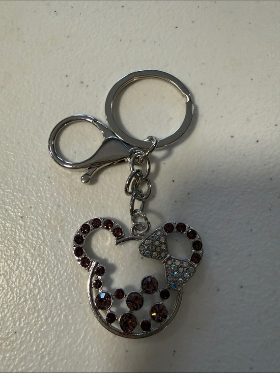 Fashion Jewelry Accessories - Fashion Jewelry Silver Keychain with Burgundy and Clear Rhinestones